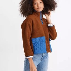 NEW Madewell Resourced Fleece Quilted-Pocket Popover Jacket Sz XS